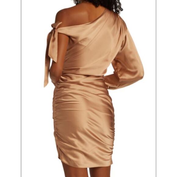 Cinq A Sept Thea Silk Cocktail Mini Dress 6 One Shoulder Neckline Puff Sleeve - Picture 2 of 13